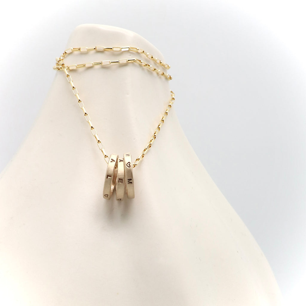 THREE Petite 14 KT SOLID GOLD Ring Necklace
