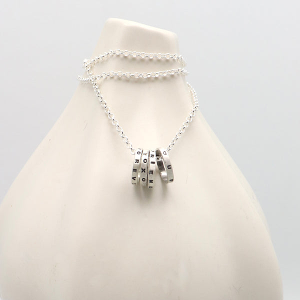 Four Petite SILVER Rings Necklace