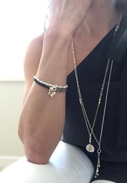 Arctic Blossoms: Fine silver Stretch Bracelet & Petite Bronze Bud Charm