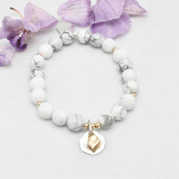 Arctic Blossoms:  White Howlite with Silver Aura Charm