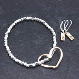 Bronze Heart and Fine Silver Stretch Bracelet