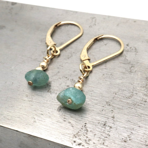 Ellipse Collection:  Raw Apatite & Gold Bead Earrings