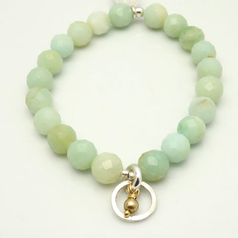 Ellipse Collection:  Amazonite & Silver LInk Stretch Bracelet