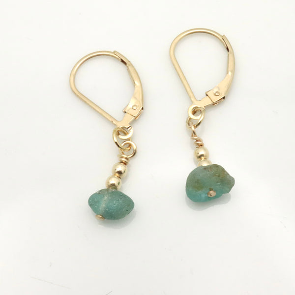 Ellipse Collection:  Raw Apatite & Gold Bead Earrings