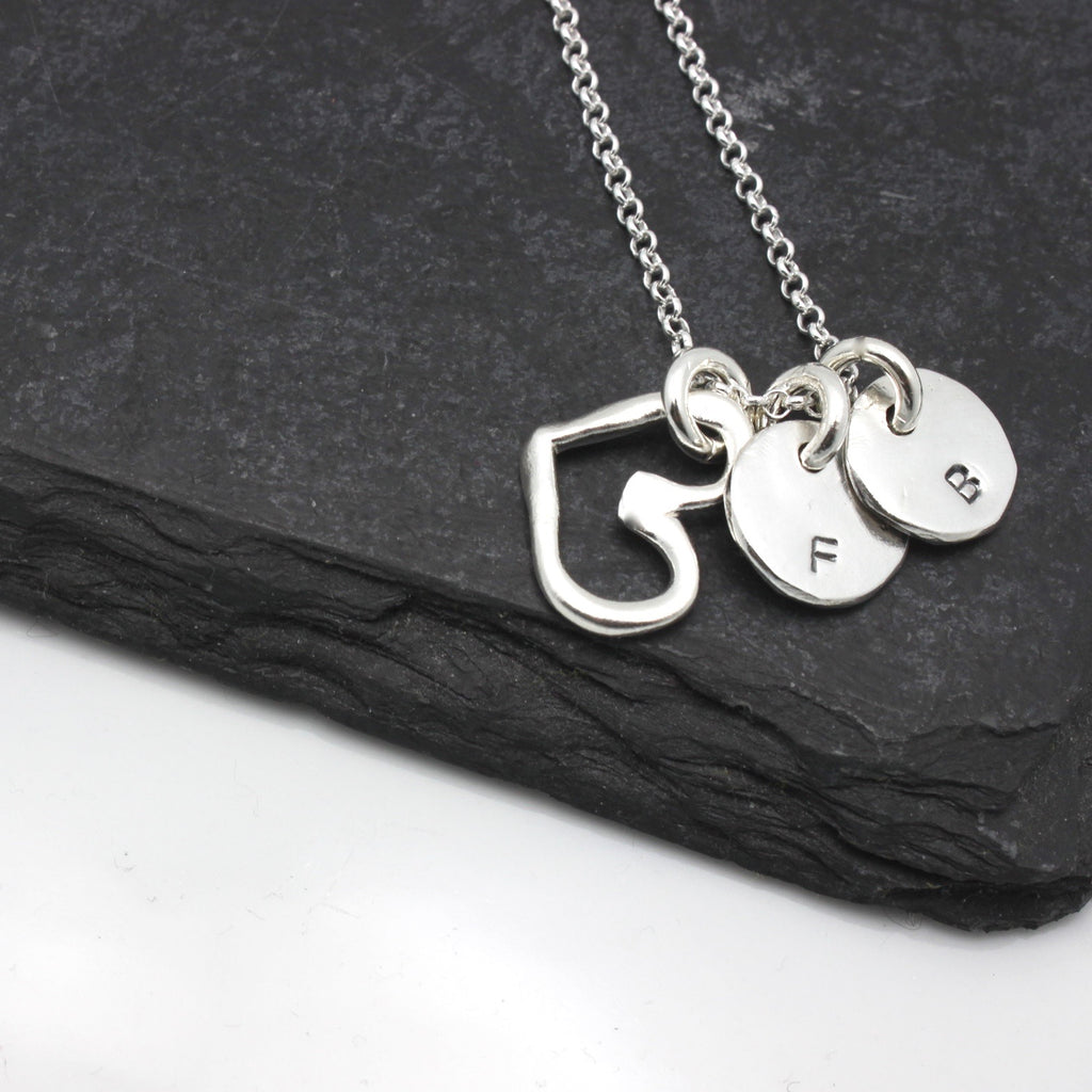 Silver Open Heart & Two Circle Pendants Personalized Necklace