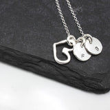Silver Open Heart & Two Circle Pendants Personalized Necklace