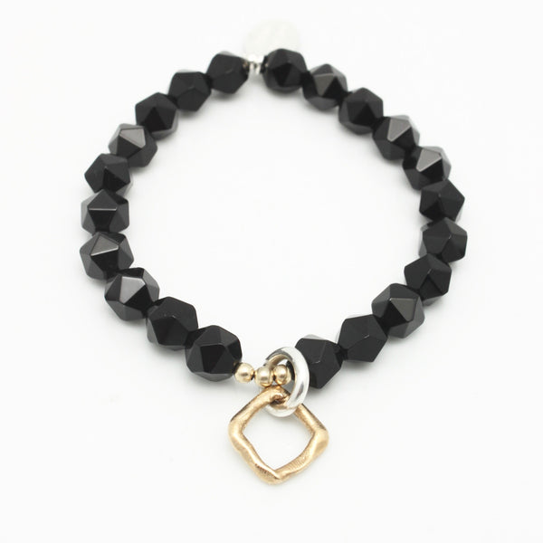 Contour Collection:  Black Onyx Starcut Stretch Bracelet with Bronze Square Link