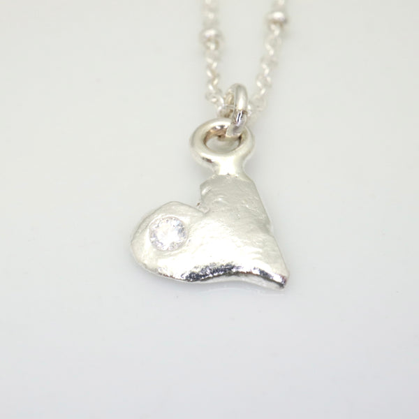 LOVE Freeform Silver Heart & Cubic Zirconia Necklace