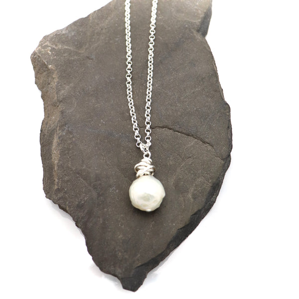 HERA Collection:  Silver Wrapped Baroque Pearl Necklace