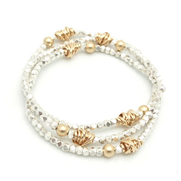 HERA Collection:  HERA Gold Wrapped Pendant & Fine Silver Stretch Bracelet