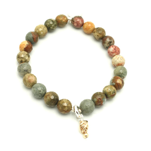 HERA Collection:  Hera Rocky Butte Jasper Stone & Gold Pendant Stretch Bracelet