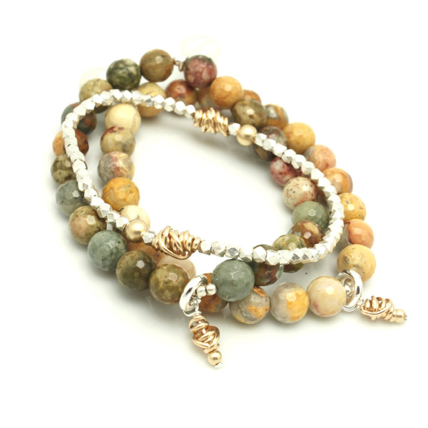 HERA Collection: Hera Mexican Crazy Lace & Gold Pendant Stretch Bracelet
