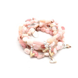 Petite Bronze Heart Pink Opal Nugget Stretch Bracelet