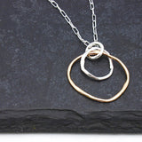 Links Collection:  Bronze & Fine silver Cloud Link Pendant Necklace - Long