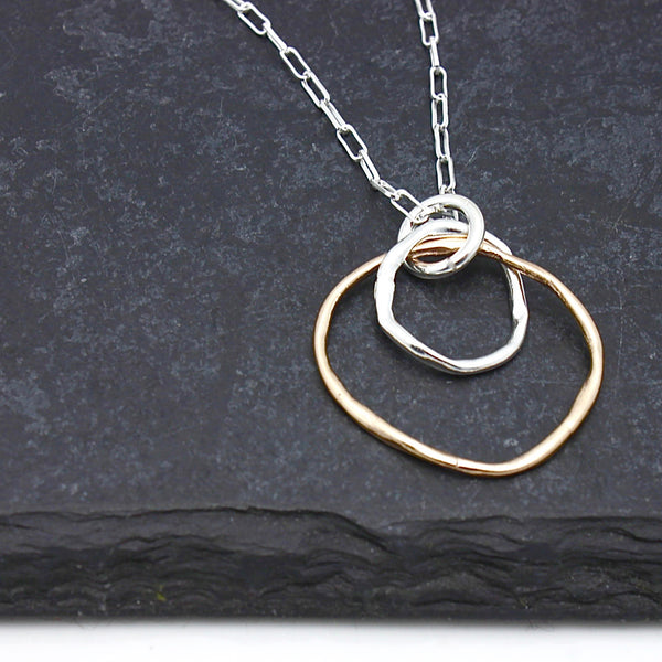 Links Collection:  Bronze & Fine silver Cloud Link Pendant Necklace - Long