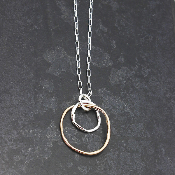 Links Collection:  Bronze & Fine silver Cloud Link Pendant Necklace - Long