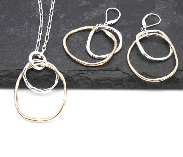 Links Collection:  Bronze & Fine silver Cloud Link Pendant Necklace - Long