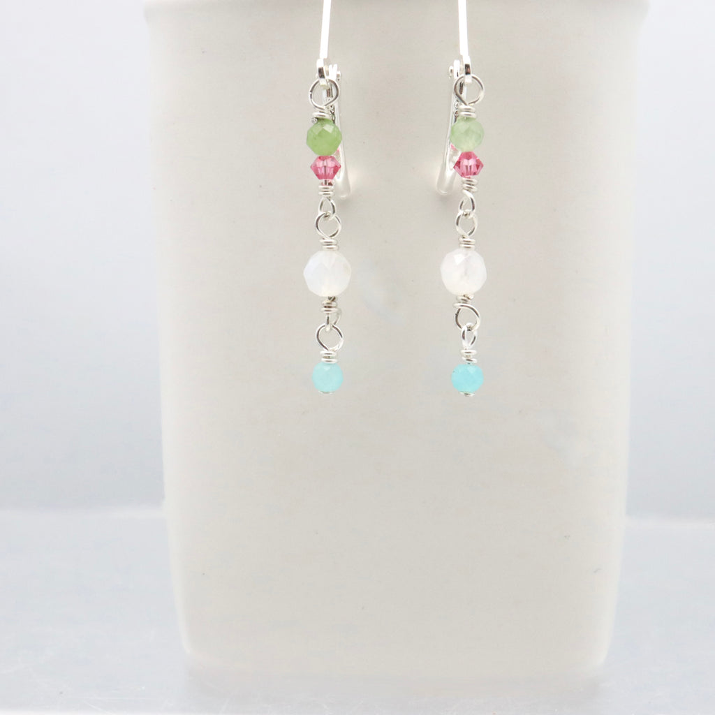 SILVER Peridot Swarovski crystal Moonstone  Amazonite Cascade Earrings