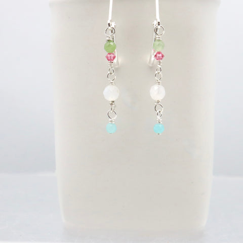 SILVER Peridot Swarovski crystal Moonstone  Amazonite Cascade Earrings