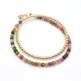 Watermelon Tourmaline & Gold Beaded Double Wrap Bracelet