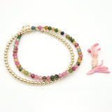 Watermelon Tourmaline & Gold Beaded Double Wrap Bracelet