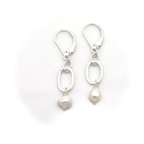 Freshwater Pearl & Silver Link Earrings