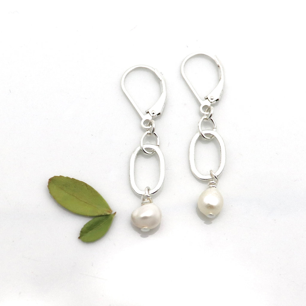 Freshwater Pearl & Silver Link Earrings
