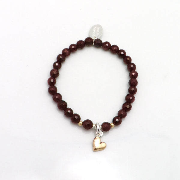 HEART Collection:  Red Garnet and Bella Bronze Heart Stretch Bracelet