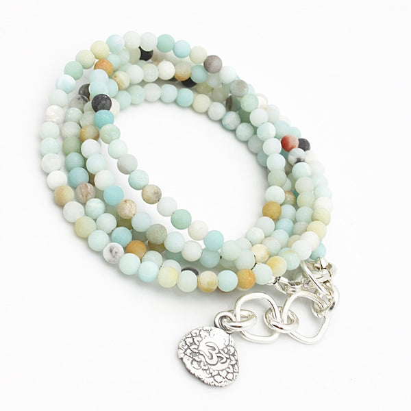 Inner Spirit:  "Om" Amazonite Beaded Necklace or Wrap Bracelet