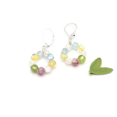 Petal Collection:  Rainbow Gemstone Hoop Earrings