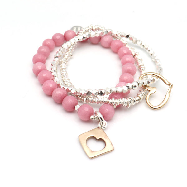 Bronze Heart and Fine Silver Stretch Bracelet