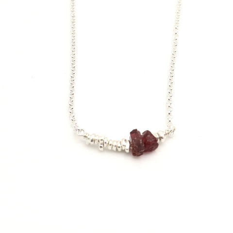 Raw Cut Red Garnet & Fine Silver Nugget Necklace