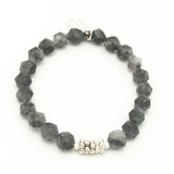 Molten Collection:  Labradorite Faceted Beaded Stretch Bracelet & Silver Flower Bead