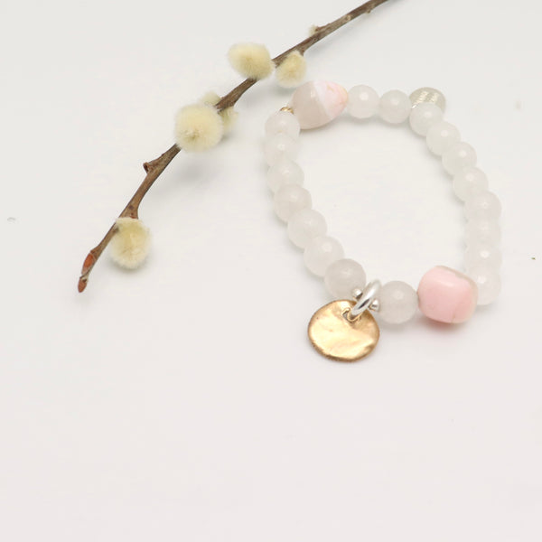 Peruvian Pink Opal & White Jade Stretch Bracelet
