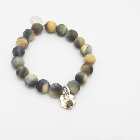 Molten Collection:  Tiger Eye Stone with Labradorite & Bronze Medallion Stretch Bracelet