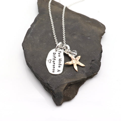 "You Made A Difference" BRONZE Starfish Necklace