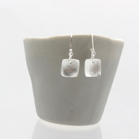 Matte Petite Square Silver Earrings