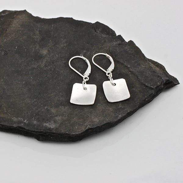 Matte Petite Square Silver Earrings