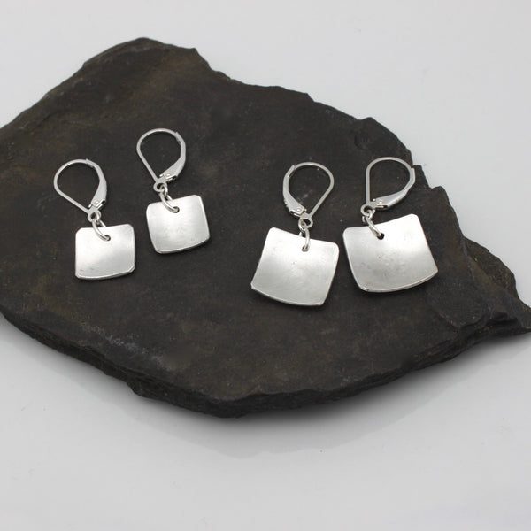 Matte Petite Square Silver Earrings