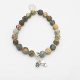 Molten Collection:  Jasper Butte Faceted Stone Stretch Bracelet & Fine Silver Charm