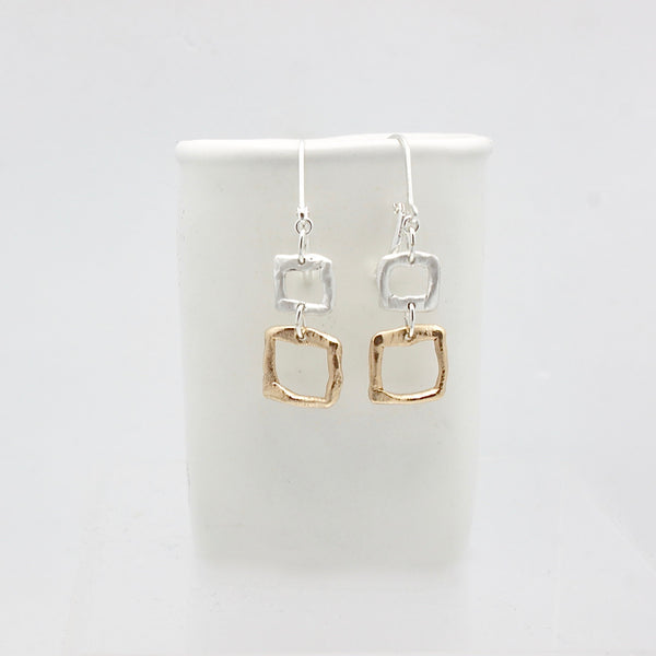 Contour Collection:  Bronze Rectangle & Silver Square Long Necklace