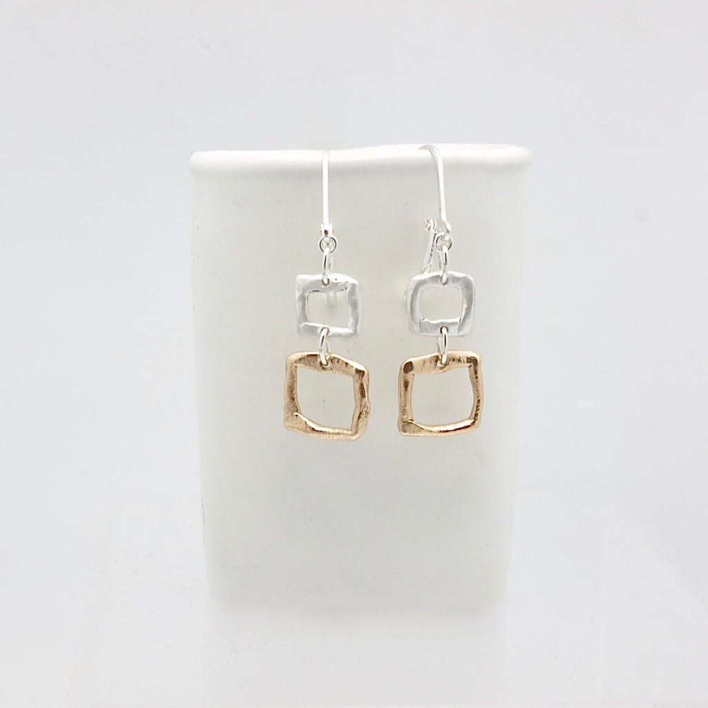 Contour Collection:  2 Silver Bronze Square Earrings