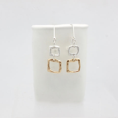 Contour Collection:  2 Silver Bronze Square Earrings