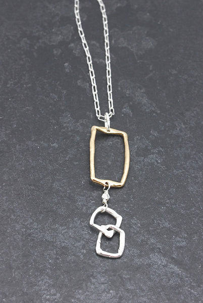 Contour Collection:  Bronze Rectangle & Silver Square Long Necklace