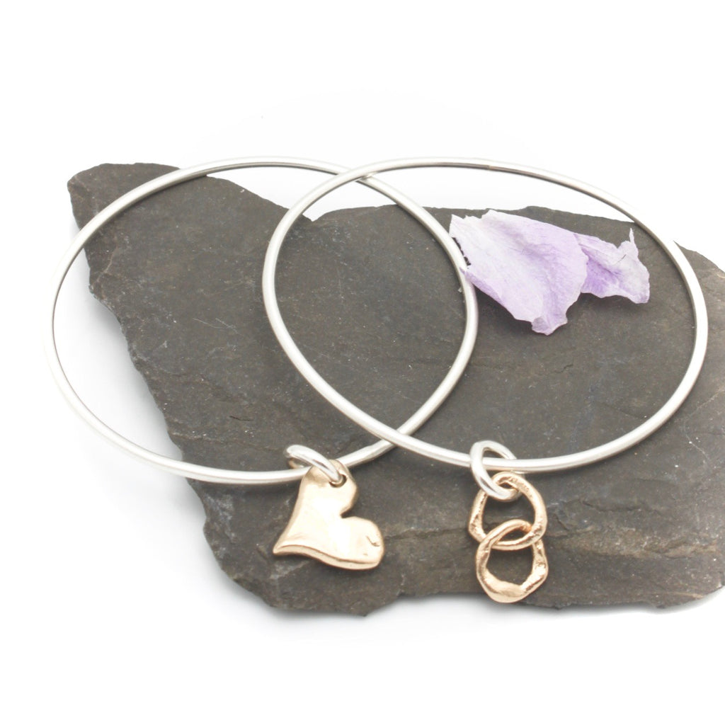 Sterling Silver Bangle with Bronze Charm