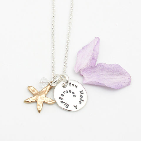"You Made  Difference" CIRCLE Pendant & Starfish Necklace