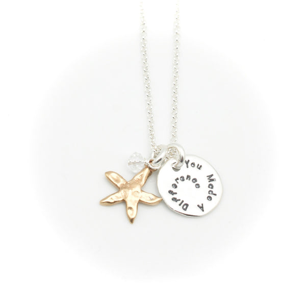 "You Made  Difference" CIRCLE Pendant & Starfish Necklace