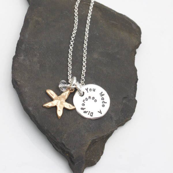 "You Made  Difference" CIRCLE Pendant & Starfish Necklace