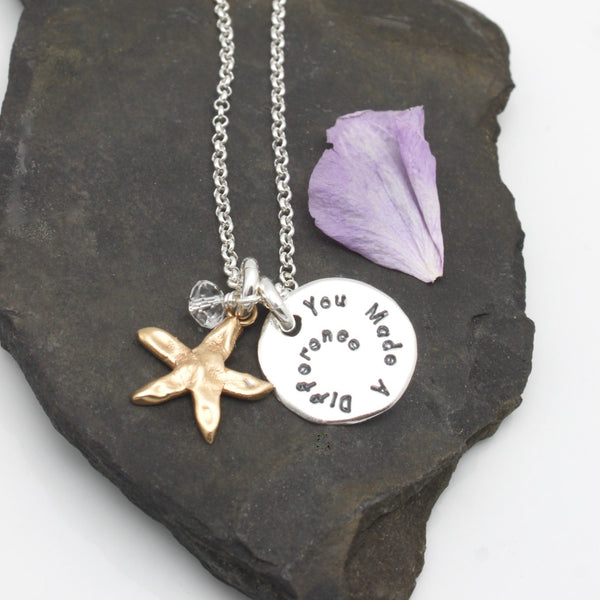 "You Made  Difference" CIRCLE Pendant & Starfish Necklace