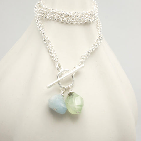 Lava Form Collection:  Aquamarine & Prehnite Necklace with 2 in 1 Chain